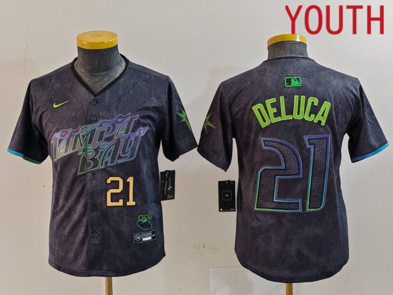 Youth Tampa Bay Rays 21 Deluca Black City Edition Nike 2024 MLB Jersey style 4